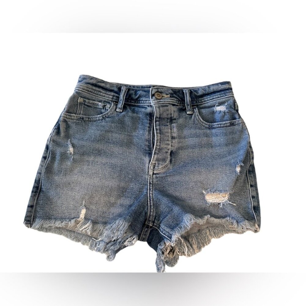 Hollister Ultra High Rise Mom Shorts Distressed Light Wash Denim Size 25